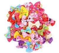 50 lazos surtidos para el pelo de perro con bandas elásticas de goma, bonitos patrones de accesorios de aseo para perros pequeños, gatos y cachorros