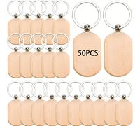 50 Llaveros de madera sin terminar, llaveros ovalados, etiquetas de llaveros , llaveros artesanales, se pueden usar para grabar, pintar, ideales para regalos, fiestas y para hacer llaveros