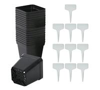 50 macetas cuadradas y 10 etiquetas para plantas, macetas de plántulas de plástico, macetas de jardinería, contenedores de plantas con orificios de drenaje para plantar plántulas, flores (negro)