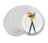 50 manteles Individuales de Papel con Purpurina Plateada Brillante de 14 Pulgadas, Redondos, Desechables, tapetes de Lentejuelas Plateadas, manteles Individuales Decorativos para Bodas, Banquetes,