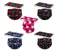 50 Mascarillas Desechables de Colores con Estampado de Amor, Llenas de Afecto y Estilo Moderno, Ideales para Hombres y Mujeres Adultos