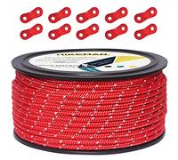 50 metros de cable reflector, cable de campamento exterior, cuerda de guía de 100 % nailon, cuerda enrollada de 10 tensores de aleación de aluminio para campamento (rojo, diámetro 5 mm)