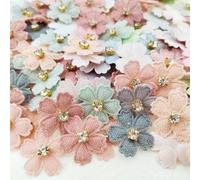 50 mini apliques de flores de tela con centro de diamantes de imitación de 2,3 cm, pequeños parches florales brillantes en varios colores pastel para manualidades, accesorios para el cabello, ropa