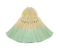 50 mini borlas de seda para manualidades, marcapáginas, lindas joyas, cuentas de resina, aretes de niña, llavero, graduación, llave pequeña, costura de tela de cinta larga, decoración del hogar (beige