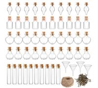50 mini botellas de vidrio con tapones de corcho, tarros pequeños para manualidades, incluye embudos, tornillos de ojo y cordel para proyectos de bricolaje