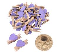 50 Mini Pinzas de Madera moradas con corazón, Pinzas de Ropa pequeñas Multicolor con corazón, Clips de Fotos de corazón de 3 cm