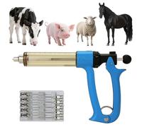 50 ML Jeringa para ganado, jeringa para bovinos, jeringa continua semiautomática, jeringa de inmunización continua ajustable, para aves de corral y para cerdos, bovinos, ovejas, granja (azul, 50ML)