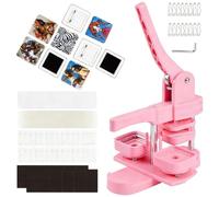 50 mm Kit Creador de Imanes Cuadrados para Refrigerador, Máquina de Chapas con 100 Materiales Magnéticos, Prensa de Botones DIY para Regalos Personalizados, Manualidades, Escuela y Hogar pink