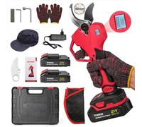 50 mm Tijeras eléctricas inalámbricas sin escobillas 21 V, tijeras eléctricas con pantalla, tijeras de podar profesionales con 2 baterías de 1,5 Ah para jardines, ramas y árboles frutales (2 baterías)