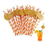 50 pajitas de papel a rayas, pajitas para beber lindas frutas temáticas decorativas de papel de fiesta, Pajitas de Frutas, para boda, decoraciones para fiestas (naranja)