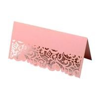 50 Paquetes De Tarjetas De Lugar De Encaje Cortadas Con Láser Para Mesa De Boda (Rosa)