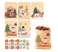 50 pcs Bolsa Regalo Navidad Papel Kraft Pequeñas de 13 x 18 cm para Chuches y Comida + 36 Pegatinas de Sellado con Diseño de Copos de Nieve para Regalos en, Conjunto Completo y Festivo