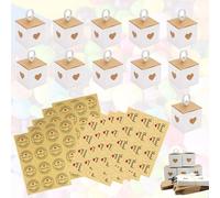 50 pcs cajitas regalo pequeñas,caja para regalo Forma de corazón blanco y marrón,Mini Papel Kraft Cajitas,Viene con pegatinas de bricolaje,para Chuches Ideal para Dulces, Bodas, Cumpleaños fiestas