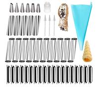 50 Pcs Cannoli Molde Tubos, FantasyDay Juego de Moldes de Cuerno de Crema Moldes de Acero Inoxidable Molde de Croissant con 3 Cepillo de Limpieza - Repostería Moldes para Cannoli Repostería Panqueques