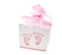 50 Pcs Cute Newborn Baby Footprints Candy Boxes with Ribbon Baby Shower Candy Box Party Table Decor Birthday Party Gift FavorPink