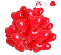 50 Pcs Globos de Corazón Rojo, 10 Pulgada Globos Corazon, Globos de Latex con Forma de Corazon, Corazón Globo Helio para Boda, Cumpleaños, Baby Shower, Aniversario Decoracion