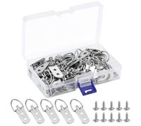 50 pcs Heavy Duty grande amplia D anillo forma Non-Trace de uñas Marco Perchas de imagen doble agujero con Tornillos, para decoración del hogar, marco de fotos para colgar con caja transparente