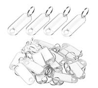 50 pcs Llavero Identificador, Etiquetas de Plástico Clave Keyring Etiqueta Llavero con Etiquetas Nombre Plástico para Hotel Escuela de Oficina EquipajeHogar, Blanco