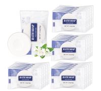 50 pcs Mini Pastillas de Jabón a Granel Envueltas Individualmente, 0.5 oz Jabón de Viaje Pequeños Jabones de Hotel Tamaño Viaje Artículos de tocador (Redondo)