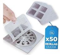 50 PCS Rejilla desague Ducha desechable y Adhesiva. Atrapa pelos Ducha para desagües, Cocina y baño. Filtro colador Recoge Pelo para Cualquier desague de casa. Pegatinas antipelos y Anti cucarachas.