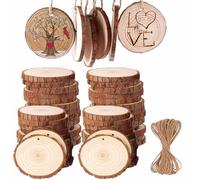 50 PCS Rodajas de Madera Círculos 5-6cm, BetterJonny Discos de Madera Rebanada Natural Con 10m Cuerda Maderas Naturales Perforado Con Corteza de Árbol para Adornos de Halloween Navidad Manualidades