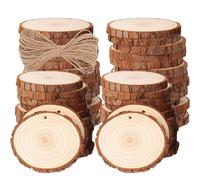 50 PCS Rodajas de Madera Círculos, BetterJonny Discos de Madera Rebanada Natural Con 10m Cuerda Maderas Naturales Perforado Con Corteza de Árbol para Adornos de Halloween Navidad Manualidades,4-5cm