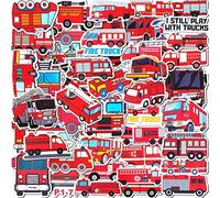 50 pegatinas de coche de bomberos para niños, adolescentes, lindas pegatinas de dibujos animados para botellas de agua, bicicleta, ordenador portátil, calcomanías de vinilo impermeables para vehículos de bomberos, decoración de fiesta temática