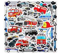 50 pegatinas de coches de policía, 50 pegatinas de camiones de bomberos, pegatinas de coches de policía de dibujos animados, pegatinas de grafitis para niños, bicicletas y guitarras