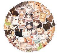 50 pegatinas de gatitos y gatos, resistentes al agua, estéticas, para botella de agua, laptop, álbumes de recortes, monopatín, teléfono, animales, perros y gatos