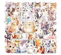 50 pegatinas de gato, juego de pegatinas de animales de dibujos animados, pegatinas para niños, pegatinas impermeables para fiestas, pegatinas lindas, adecuadas para diarios, computadoras, guitarras,