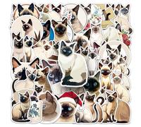 50 pegatinas de gato siamés, diseño de gato lindo, dibujos animados para papelería, cajas de libros, teléfonos móviles, vinilo impermeable divertido