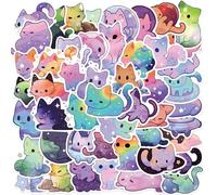 50 pegatinas de gatos espaciales de dibujos animados, pegatinas de gatos lindos para adultos y niños, calcomanías láser kawaii