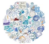 50 Pegatinas de Océano Azul, Pegatinas Impermeables de Animales Marinos Divertidas Calcomanías de Vida Marina para Álbumes de Recortes Equipaje Diario Decoración de Botellas de Agua