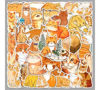 50 pegatinas gato naranja lindo, pegatinas animales gato kawaii para adultos adolescentes niños, vinilo impermeable estético divertido gatito calcomanía
