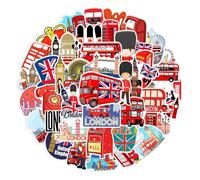 50 Pegatinas Londres Autobús, Impermeables y de Vinilo para Monopatines, Equipajes, Motos, Bicicletas, Guitarras, Tazas, Botellas, Cascos y más