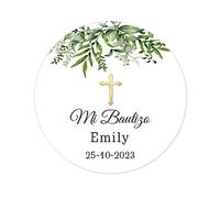 50 PEGATINAS PERSONALIZADAS Bautizo o Comunion - Mi Bautizo con Cruz dorada/Etiquetas 40MM Personalizadas Recuerdos para Fiestas/Etiquetas Regalo recepción invitación - Rd 360 (002)