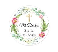 50 PEGATINAS PERSONALIZADAS Bautizo o Comunion - Mi Bautizo con Cruz dorada/Etiquetas 40MM Personalizadas Recuerdos para Fiestas/Etiquetas Regalo recepción invitación - Rd 360 (004)