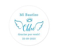 50 PEGATINAS PERSONALIZADAS Bautizo o Comunion - Mi Bautizo Pegatinas lindas alas de angel 40MM Personalizadas Gracias por venir! Recuerdos para Fiestas/Regalo/Sobre - Rd 363 (Azul)