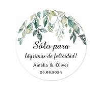 50 PERSONALIZADAS Flor pegatinas de boda - Sólo para lágrimas de felicidad! - 40MM REDONDO Pegatinas de papel tisú/Regalos de invitados para Boda, Bautismo o Comunión - Rd 038 (006)