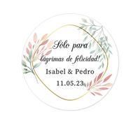 50 PERSONALIZADAS pegatinas de boda - Sólo para lágrimas de felicidad! - 40MM REDONDO Pegatinas de papel tisú/regalo personalizadas para Boda, Bautismo o Comunión - Rd 023 (006)