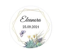 50 PERSONALIZADAS pegatinas de Cumpleaños/Bautismo/Boda/Fiestas - 40MM REDONDO Gracias pegatina con mariposa, flor para Recepción,Invitación,Regalos,Peladillas - Rd 037 (002)