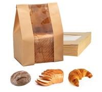 50 Pieces Bread Bags With Window - Paper Cookie Storage With Window, Candy Packing Bag For Bakery Owners Coffee Shop Restaurant Farmers Markets Retail Store Catering Events Snacks