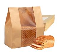 50 Pieces Bread Bags With Window - Paper Cookie Storage With Window, Candy Packing Bag For Bakery Owners Coffee Shop Restaurant Farmers Markets Retail Store Catering Events Snacks