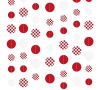 50 pies rojos cuadros de puntos de círculo papel guirnalda banner decoraciones de fiesta rojas blancas con lunares colgantes Streamer para San Valentín, Navidad, Año Nuevo, boda, cumpleaños, bautizos