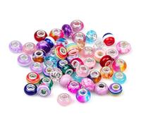 50 Piezas Abalorios Europeos de Vidrio 14mm, Cuentas de Cristal Orificio Grande para Ensartar Cuenta de Vidrio Oval, Cuentas de Joyería para Hacer Bricolaje Collar Pulsera Manualidades Color Mezclado