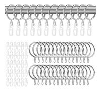 50 Piezas Anillos de Cortina de Metal, Anillos de Metal para Cortinas, 30 mm de Diámetro Interno, con 50 Ganchos de Plástico para Cortinas, para Colgar Cortina de Ducha de Puerta de Ventana (Plata)