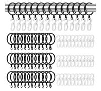 50 Piezas Anillos de Metal para Cortinas y 50 Ganchos de Plástico Anillos Silenciosos para Barras de Cortina para Ventana Puerta Cortina de Ducha 30 mm Diámetro Interior Negro