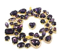 50 piezas/bolsa de brillantes 24 colores con formas variadas for coser diamantes imitación dorados, hebilla cristal, bricolaje, decoración boda, ropa, zapatos y vestidos(Deep Purple)
