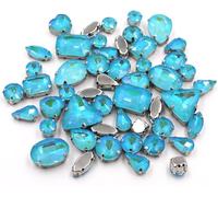50 piezas/bolsa de piedras cristal formas variadas for coser, engaste garra plata, cristales imitación moca AB, for bolsos, zapatos y accesorios ropa(Lake Blue Ab Mk)