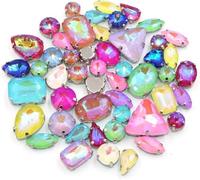 50 piezas/bolsa de piedras cristal formas variadas for coser, engaste garra plata, cristales imitación moca AB, for bolsos, zapatos y accesorios ropa(Mix Color)